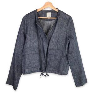 Halogen Navy 100% Linen Cropped Jacket Size Medium